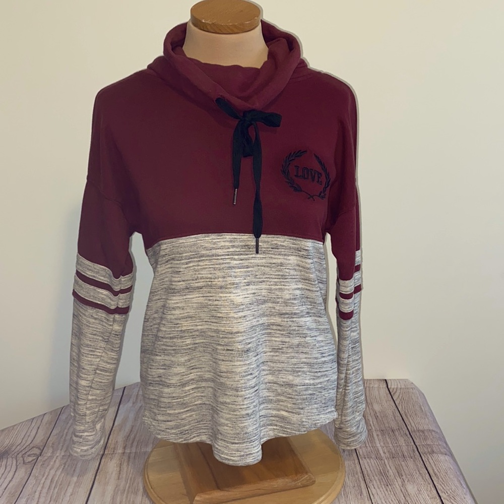 Iris Sport Color block "LOVE" Cowl Neck Sweatshirt